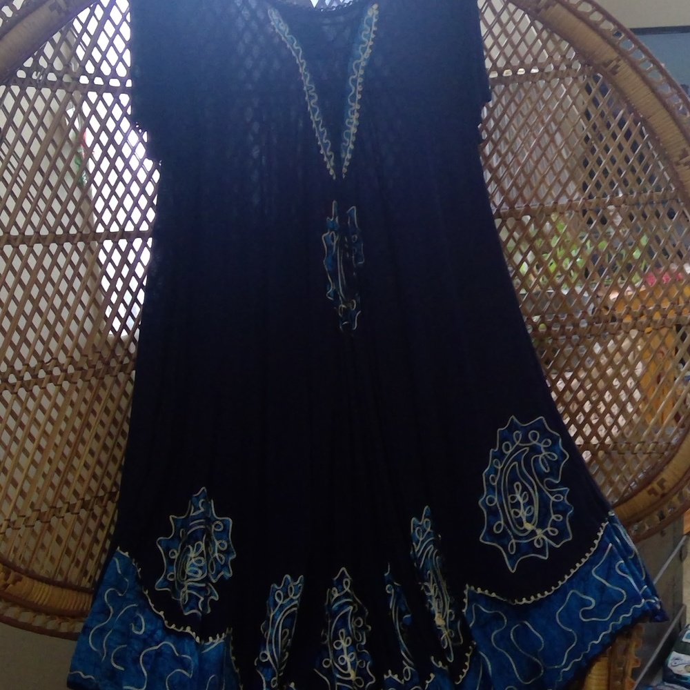 S.R. Fashion Navy & Turquoise Paisley Design Dress